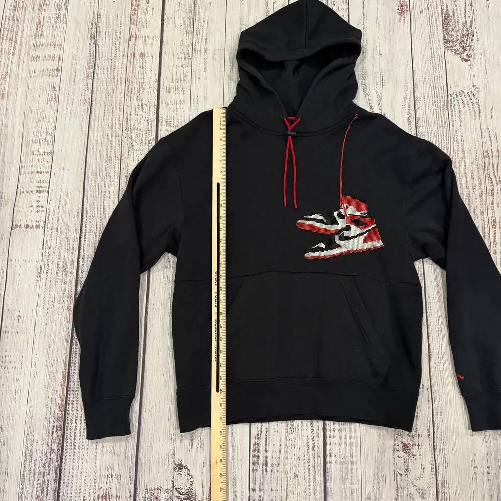 Jordan Jumpman Holiday Pullover Hoodie Mens M Black AJ1 Cross Stitch EUC